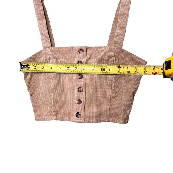 Forever 21 Crop Top Womens Small Tan Sage Corduroy Button Front Back Zip Lot 2 - Picture 7 of 12